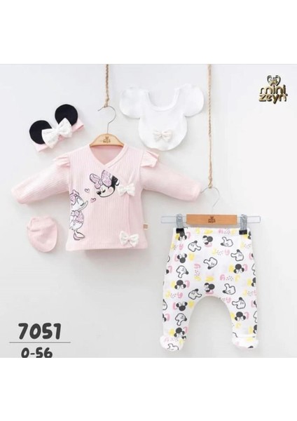 Daisy Minnie Mause Desenli Pamuklu 5 Parça Hastane Çıkışı Seti Pembe 7051-P