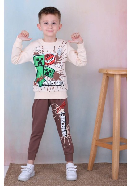 Pjk2i Minecraft Desenli Kahverengi 2 Ip Pamuk Erkek Çocuk Eşofman Takımı 3-10 Yaş 7254-K