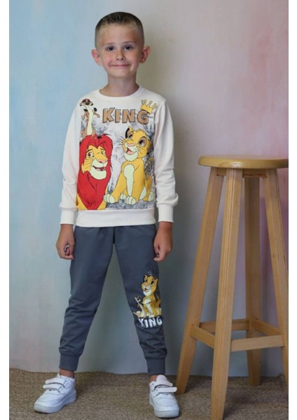 Pjk2i Lion King Desenli Füme 2 Ip Pamuk Erkek Çocuk Eşofman Takımı 3-10 Yaş 7244-F
