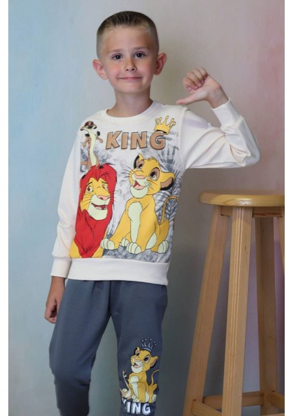 Pjk2i Lion King Desenli Füme 2 Ip Pamuk Erkek Çocuk Eşofman Takımı 3-10 Yaş 7244-F fiyatları