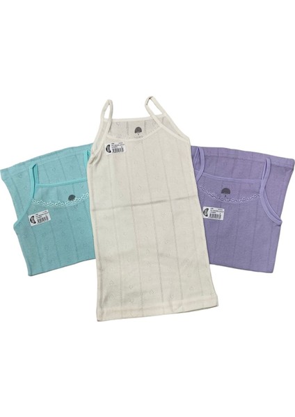 Gmş Fiyonklu Yeşil, Ekru, Lila Jakarlı 3lü Kız Atlet Set 3086-2