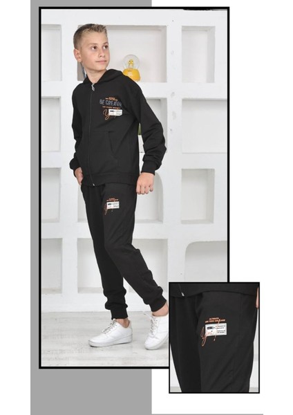 Pjk2i Be Creatıve Desenli Siyah 2 Ip Pamuk Erkek Çocuk Fermuarlı Eşofman Takımı 5-14 Yaş 7265-S fiyatları
