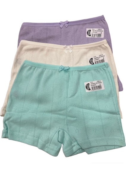 Gmş Fiyonklu Yeşil, Ekru, Lila Jakarlı 3lü Kız Boxer Set 3113-2