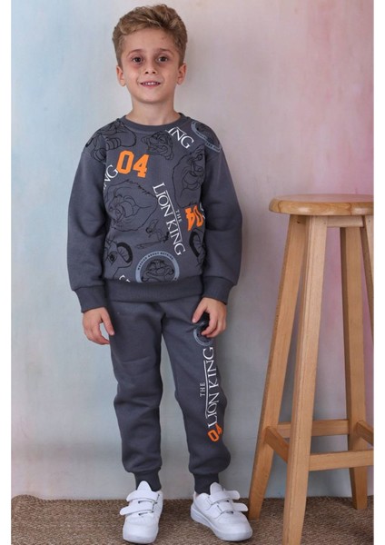 Pjk3i Lion King Desenli Füme 3 Ip Şardonlu Pamuk Erkek Çocuk Eşofman Takımı 3-10 Yaş 7345-F