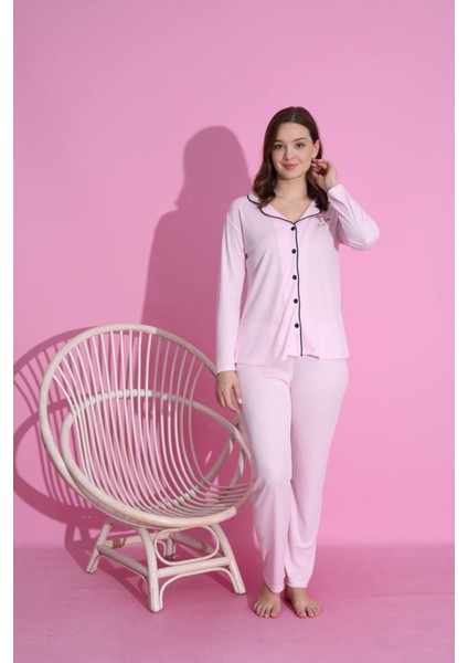 Mlale Pembe Raporlu Önden Düğmeli Interlok Bayan Pijama Takımı 3186 fiyatları