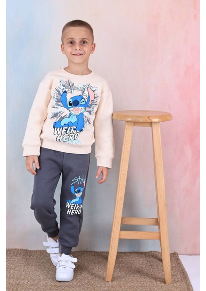 Pjk3i Hero Stitch Desenli Füme 3 Ip Şardonlu Pamuk Erkek Çocuk Eşofman Takımı 3-10 Yaş 7361-F