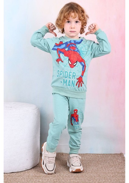 Pjk2i Örümcek Adam Desenli Yeşil 2 Ip Pamuk Erkek Çocuk Eşofman Takımı 3-10 Yaş 7427-Y
