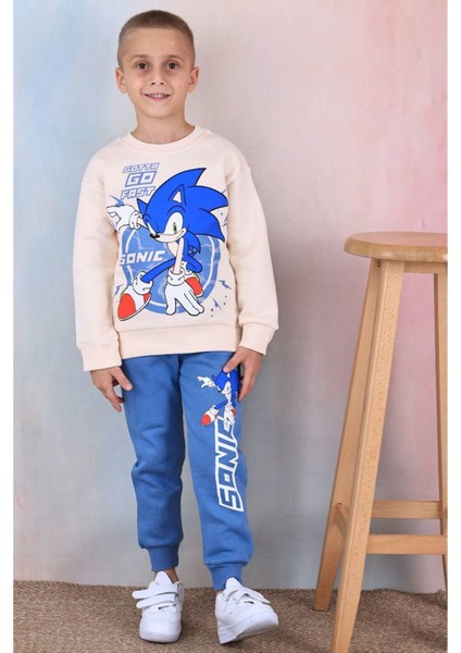 Pjk3i Sonic Desenli Mavi 3 Ip Şardonlu Pamuk Erkek Çocuk Eşofman Takımı 3-10 Yaş 7370-M