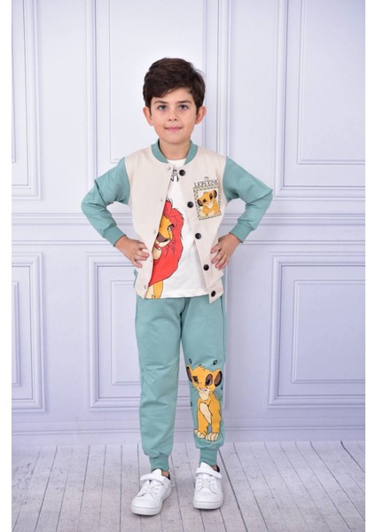 Lion King Kolej Hırkalı 3lü Içi Kısa Kollu Erkek Çocuk Takım Yeşil 6019