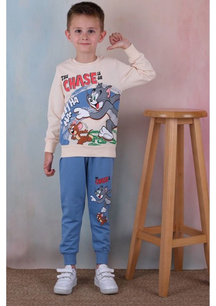 Pjk2i Tom&jerry Desenli Mavi 2 Ip Pamuk Erkek Çocuk Eşofman Takımı 3-10 Yaş 7239-M