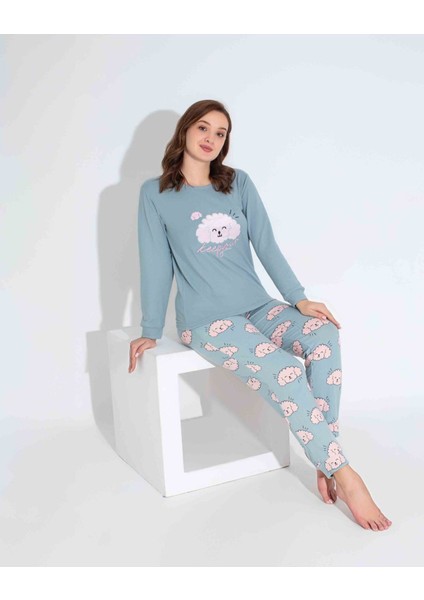 Tarp Maviş Köpüş Nakışlı Termal Anne Pijama Takımı 6435-M