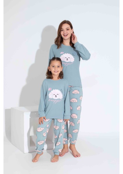 Tarp Maviş Köpüş Nakışlı Termal Anne Pijama Takımı 6435-M