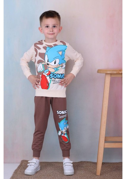 Pjk2i Sonic Desenli Kahverengi 2 Ip Pamuk Erkek Çocuk Eşofman Takımı 3-10 Yaş 7249-K
