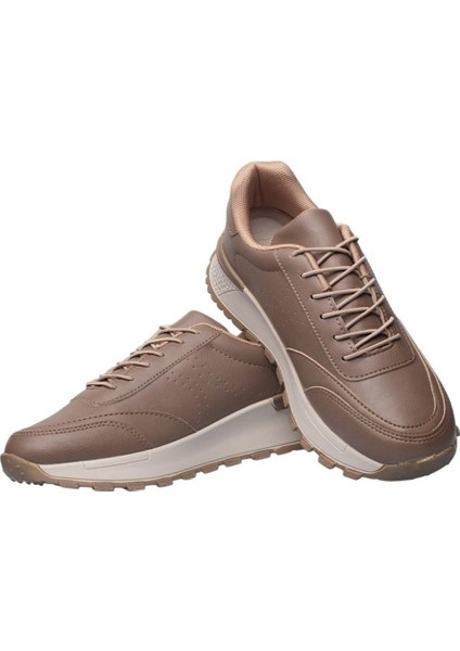 Kadın Bağcıklı Kolay Giyilebilir Mevsimlik Sneaker Spor Ayakkabı Vizon