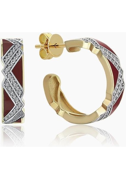 Bordo Gold Halka Zirkon Taşlı 14K Kaplamalı Küpe