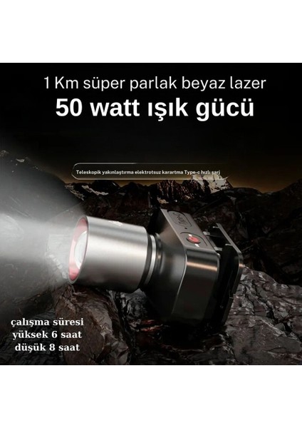 GK801 LED Kafa Feneri - 50W Cree Led, Şarjlı ve Su Geçirmez