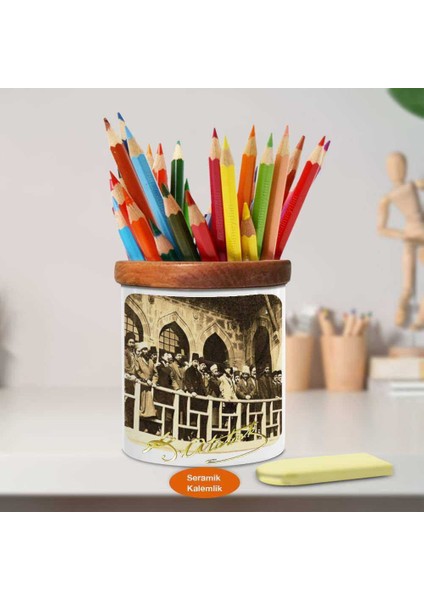 Balkonda Kalpaklı Mustafa Kemal Atatürk Ahşap Seramik KALEMLIK-685 fiyatları