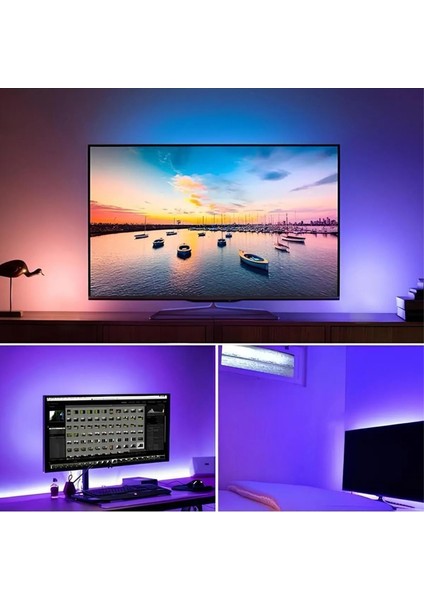 CT-4566 Rgb Tv Televziyon Arkası LED Şerit Set 3 Metre Aydınlatma Işık Kumandalı USB Girişli