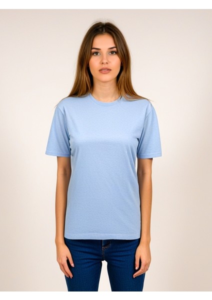 Kadın Buz Mavi T-Shirt. Regülar Fit (Normal) Kalıp, Basic Model.