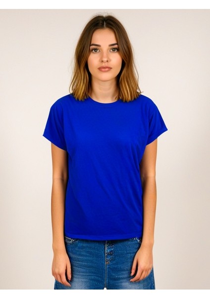 Kadın Parlament Mavi T-Shirt. Regülar Fit (Normal) Kalıp, Basic Model.