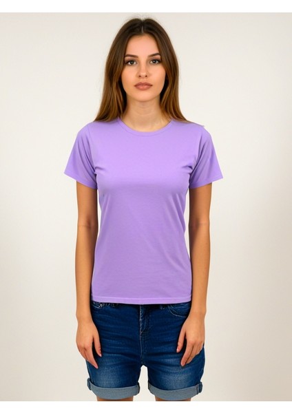 Kadın Lila T-Shirt. Regülar Fit (Normal) Kalıp, Basic Model.