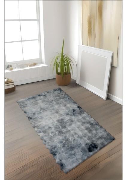 Bubble Tavşan Tüyü, Kaymaz Süet Taban, Süper Soft, Ultra Lüks, Yıkanabilir Halı Eskitme Mavi