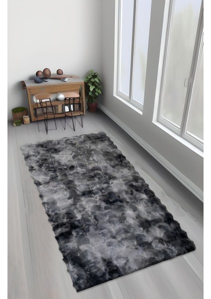 Bubble Tavşan Tüyü, Kaymaz Süet Taban, Süper Soft, Ultra Lüks, Yıkanabilir Halı Eskitme Gri