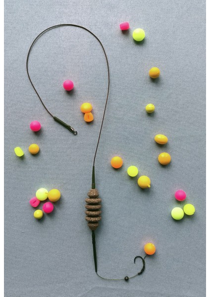 Feeder ( Yemlik ) Kurşunlu Leadcore'lu Sazan Rig Takımı ( 14 mm Turuncu Pop Up'lı )