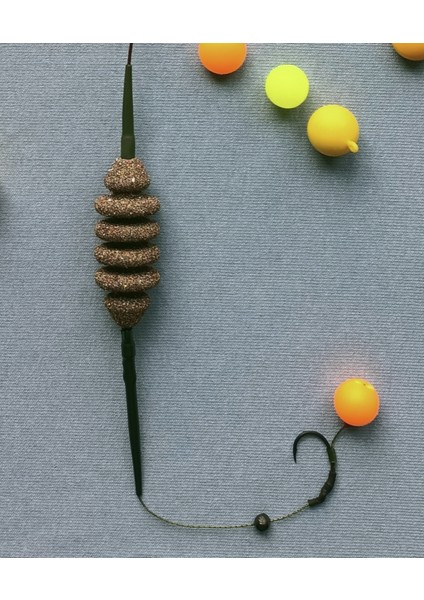 Feeder ( Yemlik ) Kurşunlu Leadcore'lu Sazan Rig Takımı ( 14 mm Turuncu Pop Up'lı )