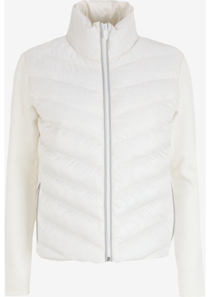 Dik Yaka Kapitone Kırık Beyaz Kadın Sweatshırt F4WL-MNT W60