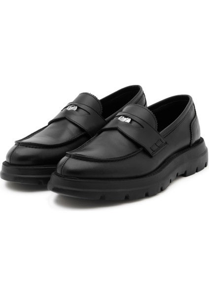 Deri Siyah Erkek Loafer Dress