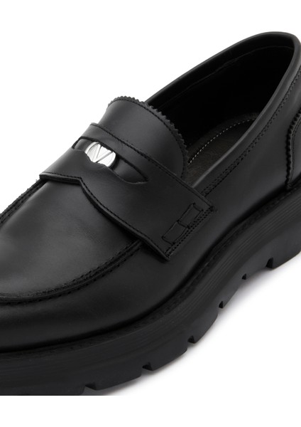 Deri Siyah Erkek Loafer Dress