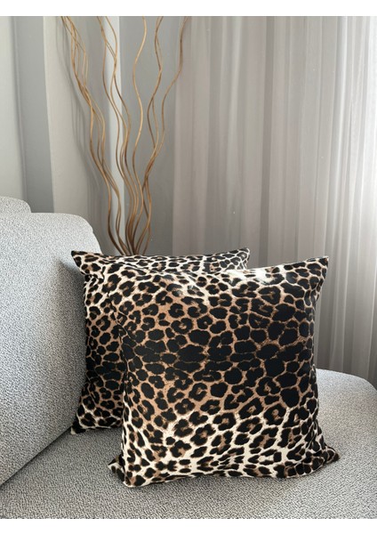 Leopar Desenli Duck Keten Kırlent Kılıfı 40X40CM