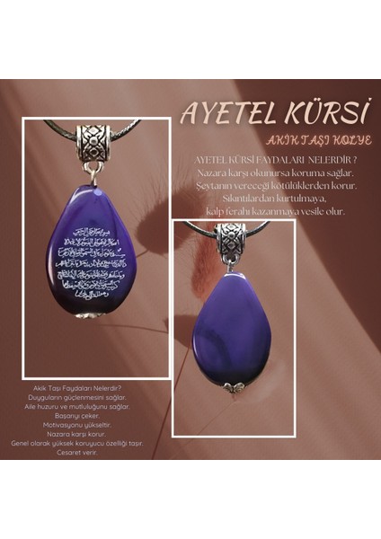 Ayetel Kürsü Akik Taşı Kolye