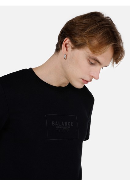 Regular Fit Yuvarlak Yaka Erkek Siyah Kısa Kol Tişört Cl1068133