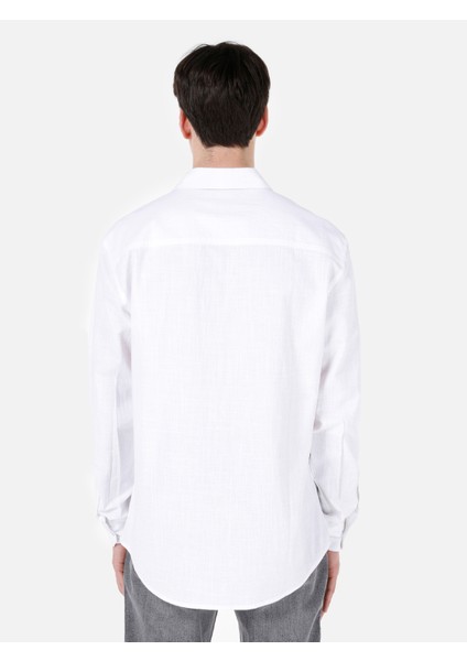 Regular Fit Shirt Neck Düz Erkek Beyaz Uzun Kol Gömlek Cl1068392 fiyatları