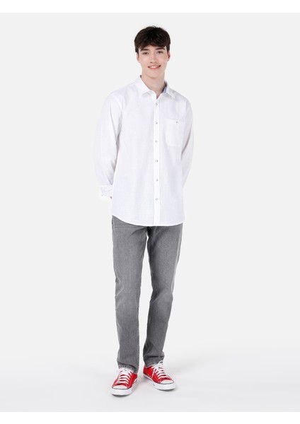 Regular Fit Shirt Neck Düz Erkek Beyaz Uzun Kol Gömlek Cl1068392 modelleri