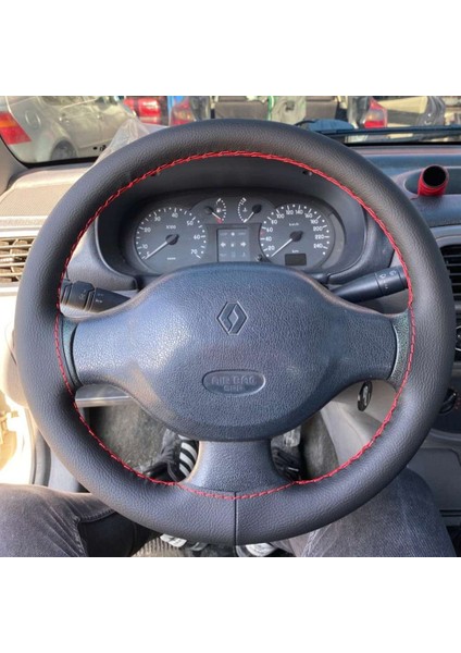 Dikişli Direksiyon Kılıfı Siyah Deri Kırmızı Dikişli Renault Clio fiyatları