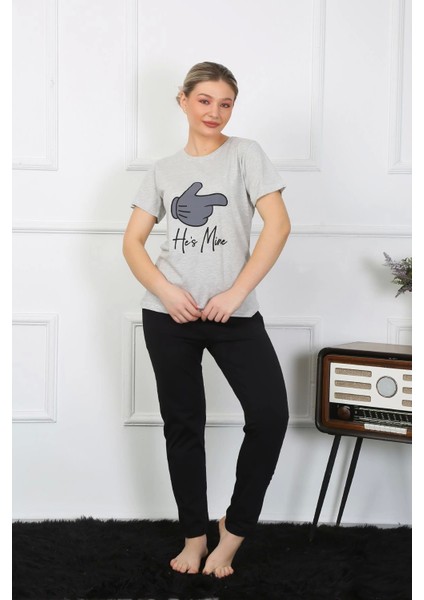Kadın Pamuk Penye Sevgili Kombini Pijama Takımı Gri 50126 Tek Takım Fiyatıdır fiyatları