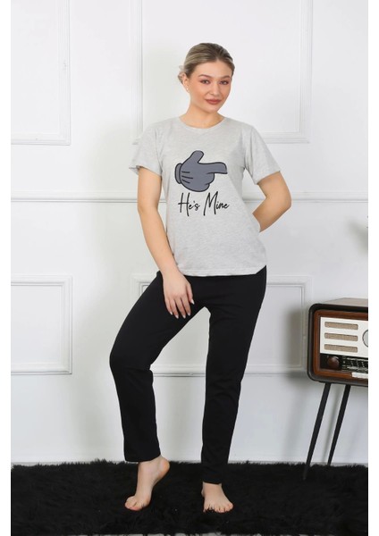 Kadın Pamuk Penye Sevgili Kombini Pijama Takımı Gri 50126 Tek Takım Fiyatıdır fırsatları