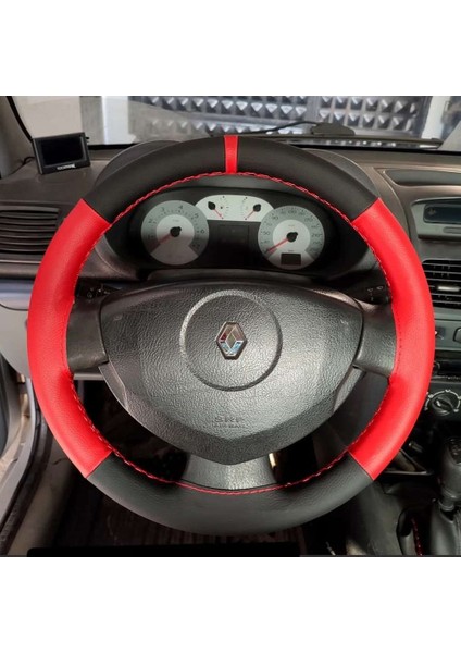 Dikişli Direksiyon Kılıfı Siyah/kırmızı Deri Kırmızı Yüzük/dikişli