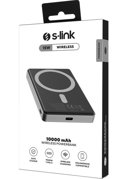 MG110 10000MAH PD20W Magsafe 15W Kablosuz Type-C Gri Taşınabilir Metal Şarj Cihazı Powerbank