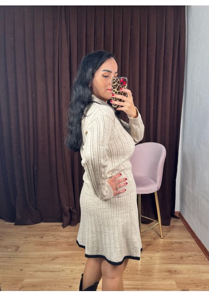 Polo Yaka Örgülü Kazak - Etek Triko Takım fiyatları