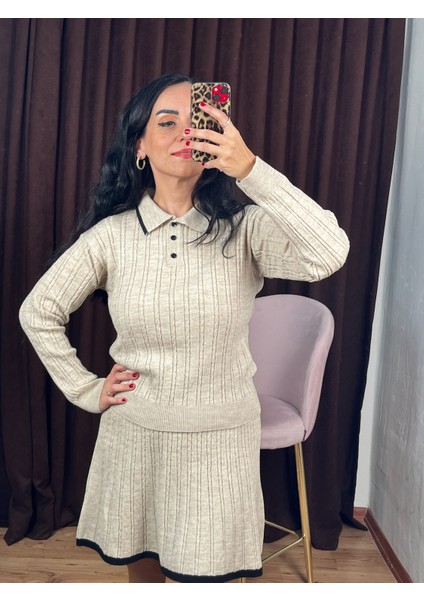 Polo Yaka Örgülü Kazak - Etek Triko Takım fırsatları