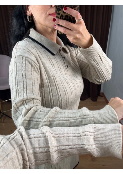 Polo Yaka Örgülü Kazak - Etek Triko Takım indirimleri