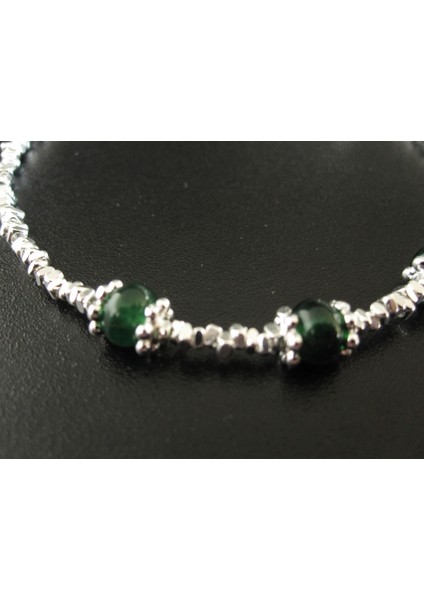 Yeşil Taş Detaylı Gümüş Rengi Zarif Bileklik indirimleri