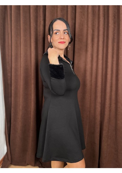 Moda Nesli Kürk Detaylı Fermuarlı Çan Elbise