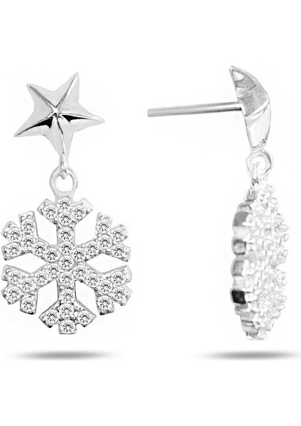 Sallantılı Yıldız Kar Tanesi Bayan Gümüş Küpe