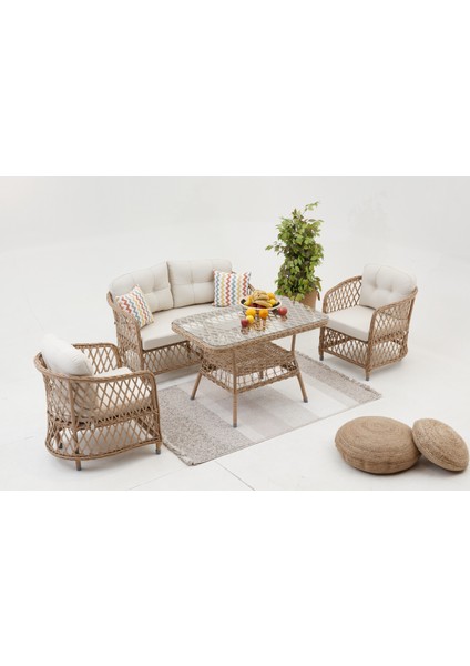 Palm Alüminyum Rattan 2+1+1+Masa Bahçe Balkon Takımı