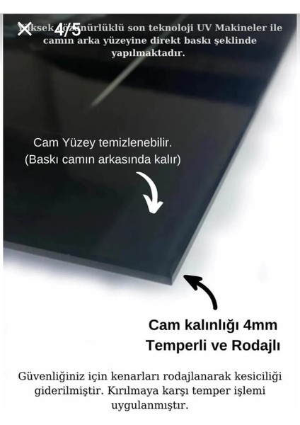 4mm Tamperli Uv Cam Baskı Kırılımaz Cam Tablo Silinebilir 30 x 45 cm 40 x 60 cm 50 x 70 cm 60 x 90 cm